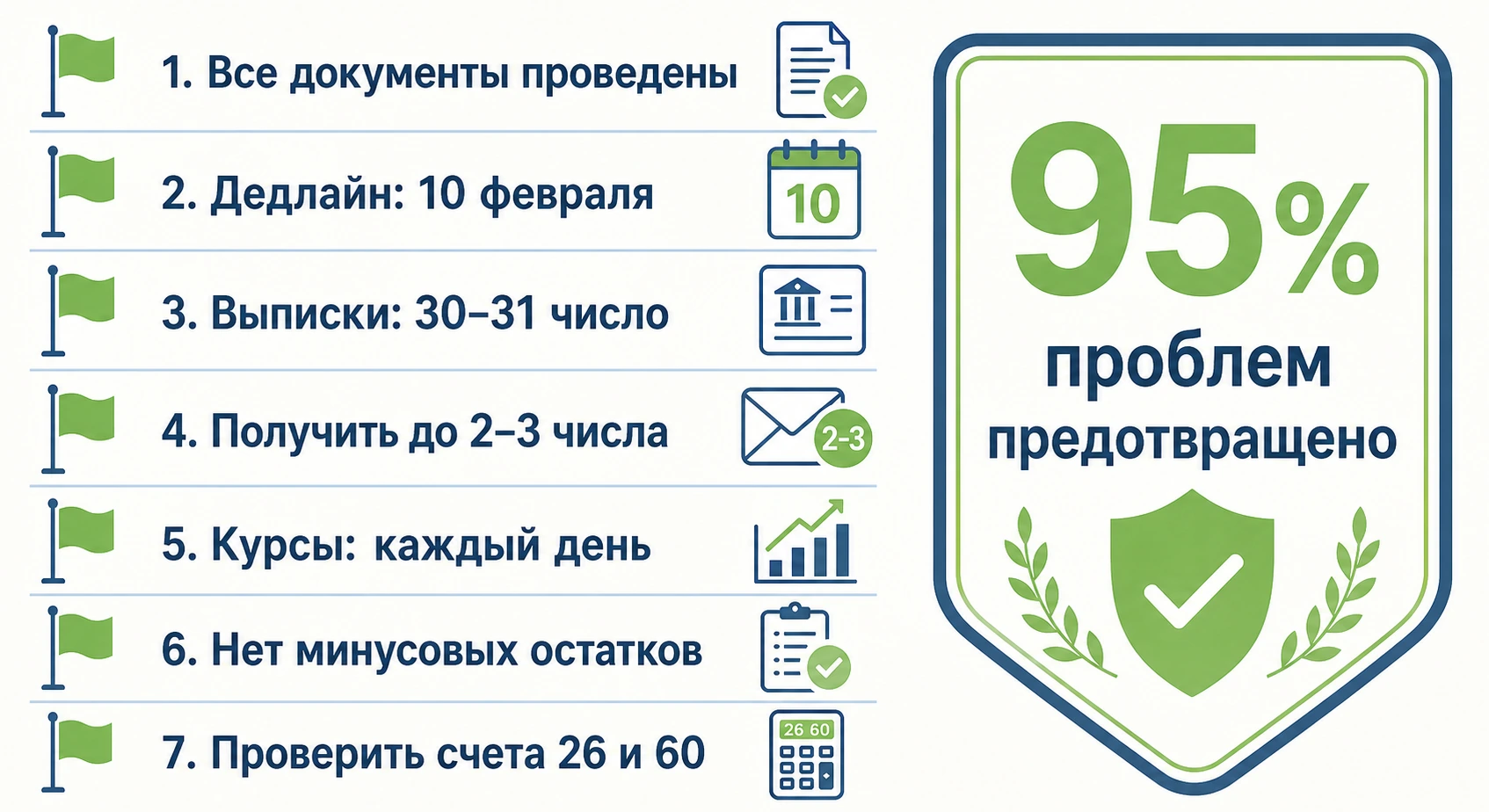 Чек-лист подготовки к закрытию месяца в 1С — 7 пунктов проверки перед запуском